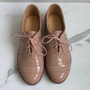 Women's Patent Brogue Oxfords in Dusty Pink